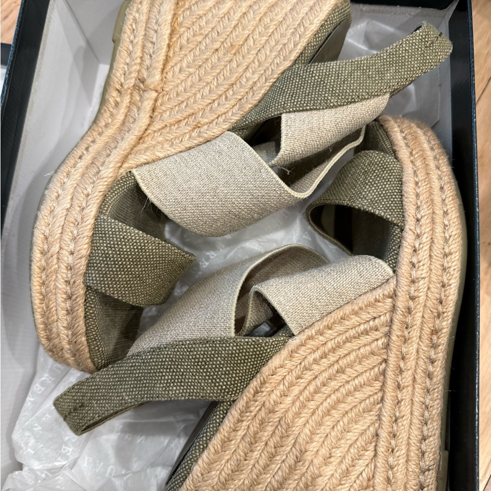 Lauren Ralph Lauren Natural and Olive Woven Espadrille Platform Sandals